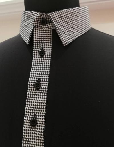Armando　メンズシャツ/袖襟千鳥格子　ブラック